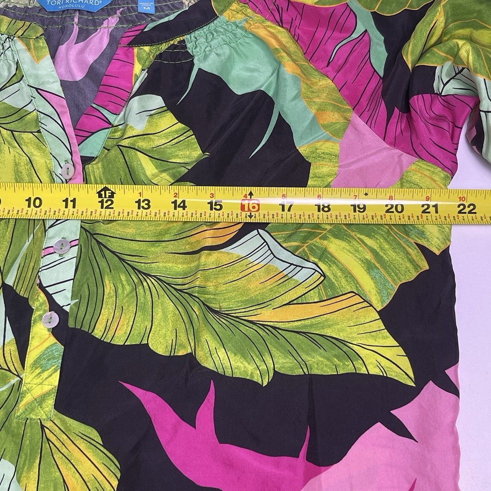 Tori Richard Honolulu Medium Green Pink Black Hawaiian 100% Silk Resort Dress - Picture 7 of 13